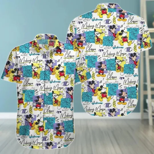 Discover Disney Mickey & Friends Mickey Mouse Colorful Cartoon Sketched Hawaiian Shirt