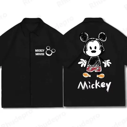 Discover Disney Mickey Mouse 80s Sketched Art Black Hawaiian Shirt