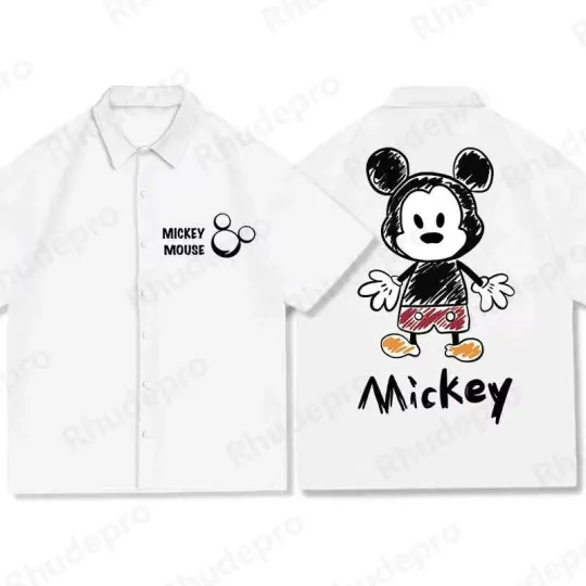 Discover Disney Mickey Mouse 80s Sketched Art White Hawaiian Shirt