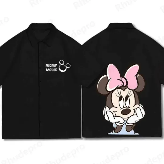 Discover Disney Mickey Mouse Cute Minnie Portrait Black Hawaiian Shirt