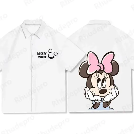 Discover Disney Mickey Mouse Cute Minnie Portrait White Hawaiian Shirt