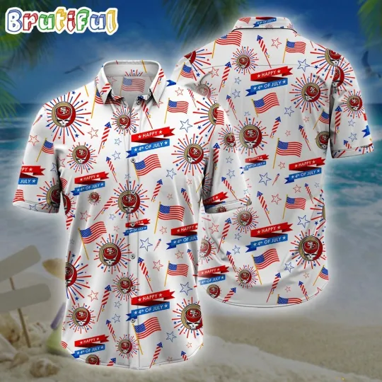 football San Francisco 49erss 4th Of July Grateful Skull Head Hawaiian Shirt
