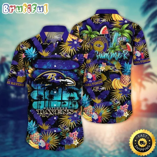 Discover football Baltimore Ravenss Hawaiian Shirt Flower Relaxed Island Shirt