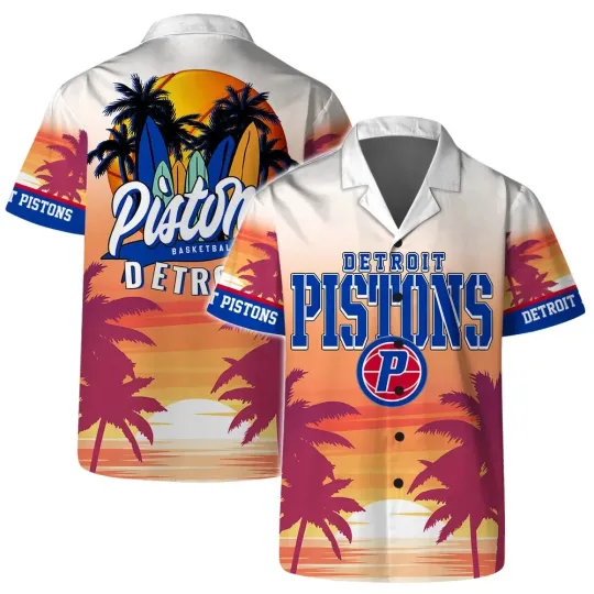 Discover Detroit Basketball Team Pistonss Hawaiian Button Down Shirt Unisex Adults S-5XL
