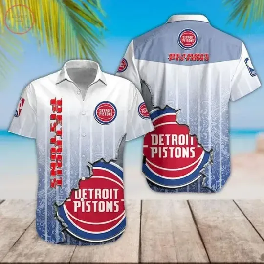 Discover Detroit Basketball Team Pistonss Hawaiian Button Down Shirt Unisex Adults S-5XL