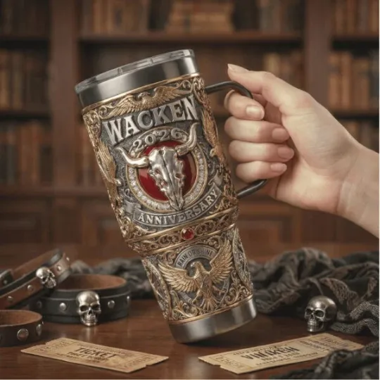Discover Wacken 2026 Anniversary Rain or Shine Thrash Legacy Tumbler ( black handle )
