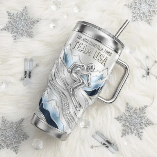 Team USA  2026 Winter Olympics Silver Relief Tumbler ( white handle )