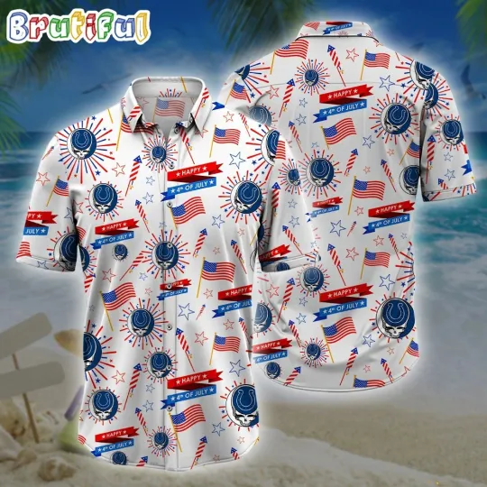 football Indianapolis Coltss 4th Of July Grateful Skull Head Hawaiian Shirt