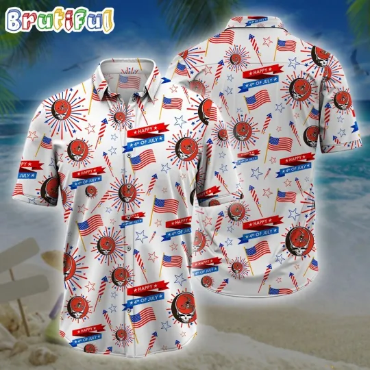 Discover football Cleveland Brownss 4th Of July Grateful Skull Head Hawaiian Shirt
