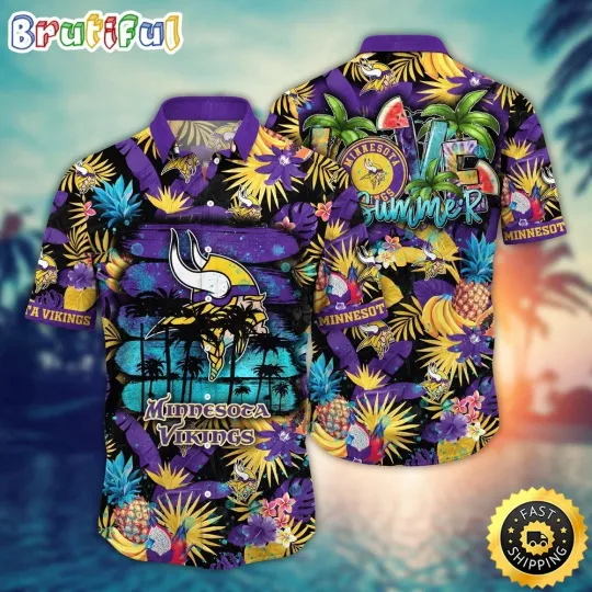 Discover football Minnesota Vikingss Hawaiian Shirt Flower Relaxed Island Shirt