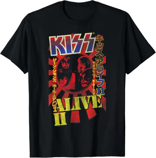 Discover KISS Men's Black Retro Classic Fit Short Sleeve T-Shirt Alive II Tour Graphic