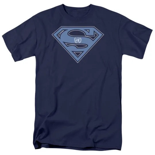 dc comics superman u n shield adult unisex short sleeve t-shirt blue