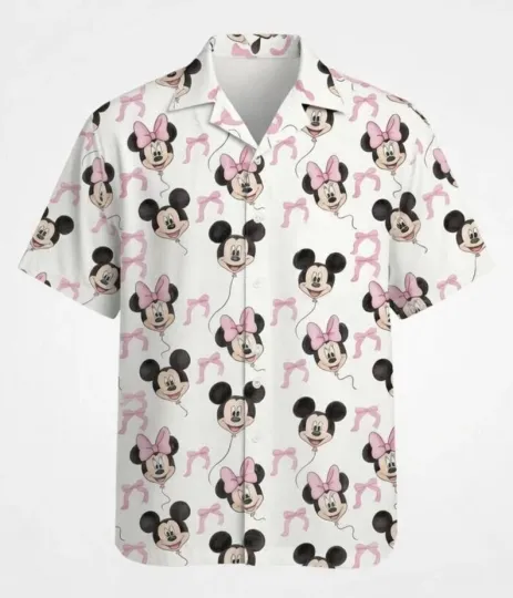 Discover Disney Mickey Mouse And Minnie Mouse Coquette Bow Aloha Hawaiian Shirt