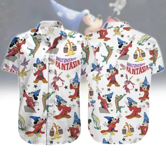 Discover Disney Fantasia Mickey Castle Vacation Summer Aloha Hawaiian Shirt