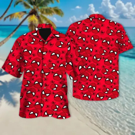 Discover Disney Marvel Spider-Man Red Head Pattern Summer Aloha Hawaiian Shirt
