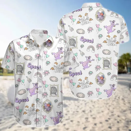 Disney Purple Dragon World Figment Pattern Summer Aloha Hawaiian Shirt