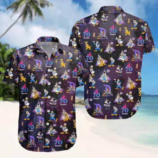 Discover Disney Mickey Friends Disneyland 70th Anniversary Summer Aloha Hawaiian Shirt