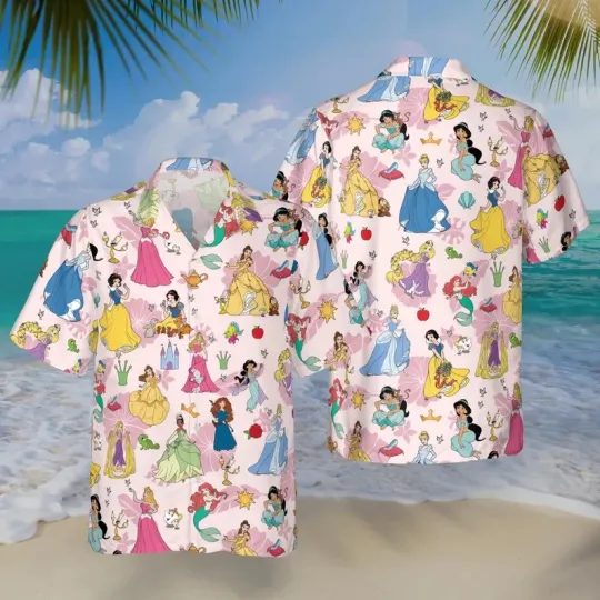 Discover Disney Princess Flowers Aloha Summer Party Hawaiian Shirt