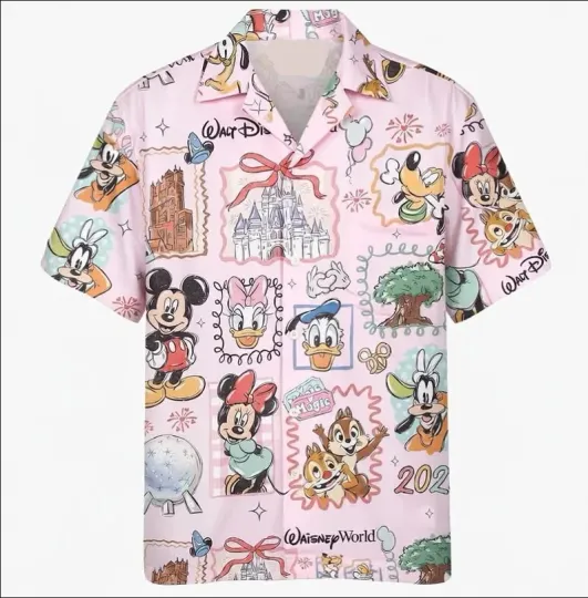 Discover Disney Mickey And Friends Retro Pink Magical Pattern Aloha Hawaiian Shirt