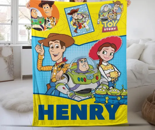 Personalized Disney Pixar Toy Story Fleece  Blanket, Name Baby Girl Boy Disney