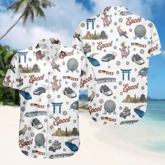 Discover Disney Keep It 100 Epcot The Land The Seas The Skies Summer Aloha Hawaiian Shirt