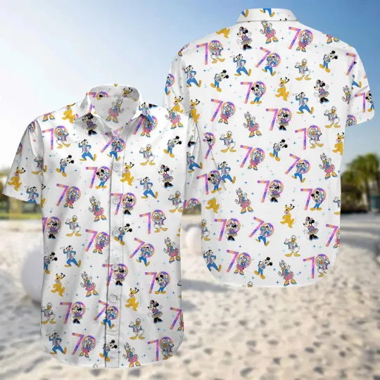 Discover Disney Mickey And Friends Disneyland 70th Anniversary Magic Aloha Hawaiian Shirt