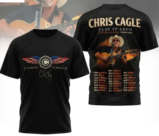 Discover Chris Cagle Play It Loud 25th Anniversary Tour 2026 Country Music T-Shirt