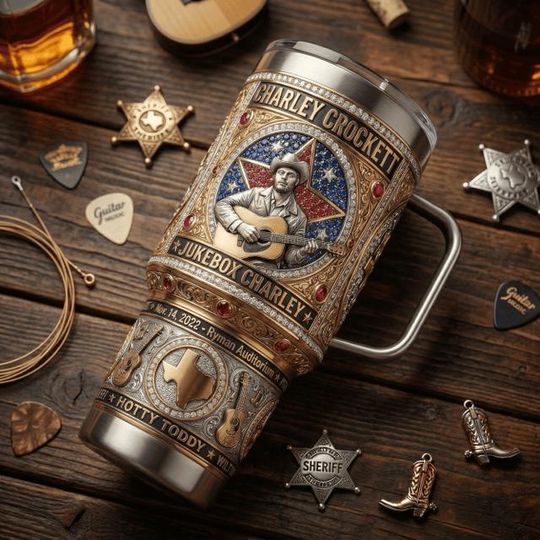 Discover Charley Crockett Tumbler with Handle, Jukebox Charley Stainless Steel Mug, Country Western Music Cup, Charley Crockett Fan Gift