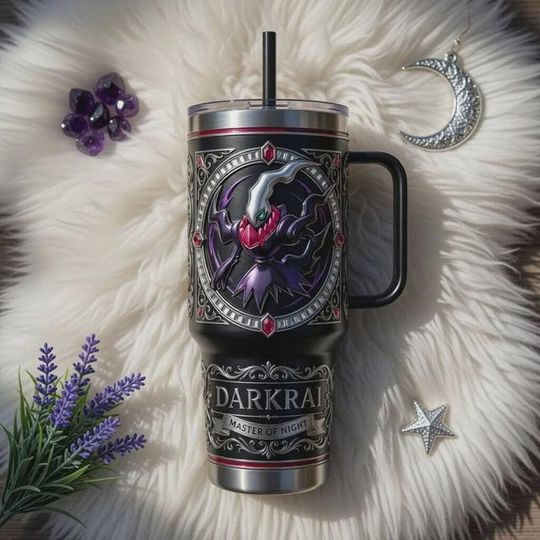 Discover Darkrai Stainless Steel Tumbler with Handle, Shadow Nightmare Mug, Master of Night Cup, Anime Gamer Gift, Black Travel Mug