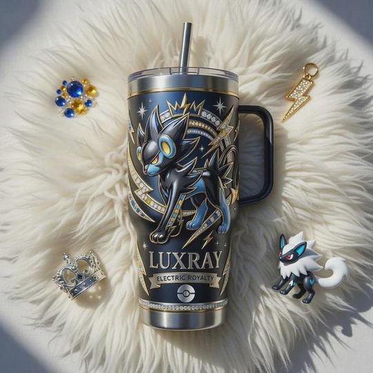 Discover Luxray Stainless Steel Tumbler with Handle, Electric Royal Wolf Mug, Electric Royalty Cup, Anime Gamer Gift, Black Travel Mug