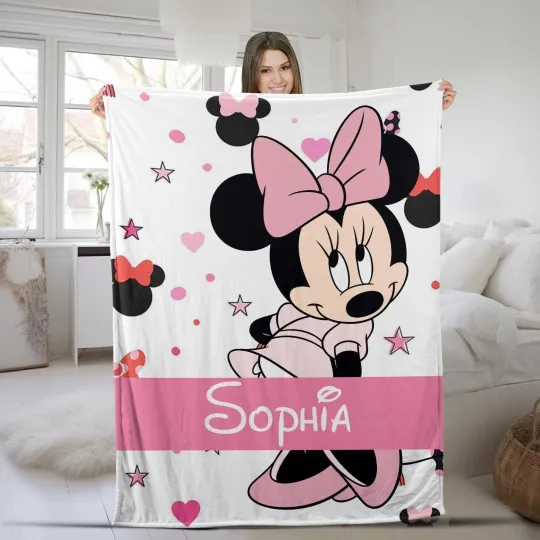 Discover Customized Minnie Fleece Blanket, Personalized Name Minnie Baby Blanket, Disney