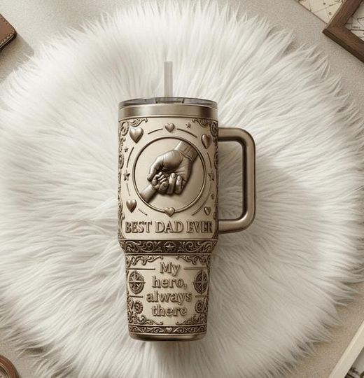 Discover Best Dad Ever Stainless Steel Tumbler with Handle, Fathers Day 40oz Travel Mug, Gift for Dad, Dad Coffee Cup