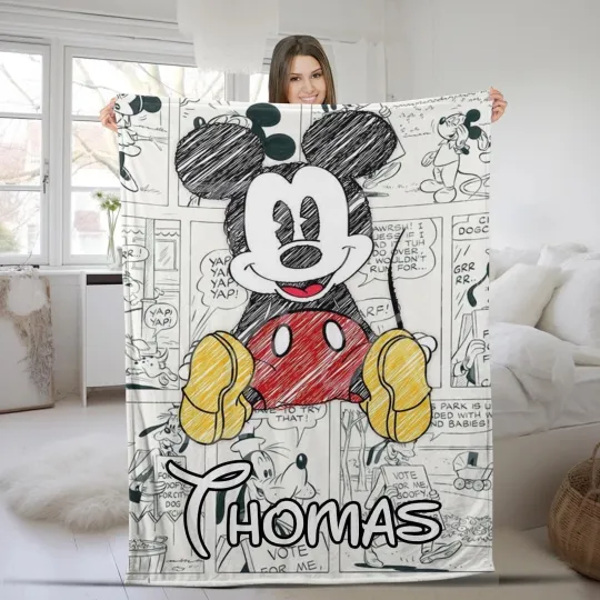 Discover Personalized Mickey And Friends Blanket, Custom Name Fleece Blankets, Disney Fam