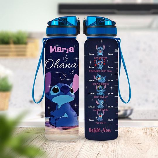 Discover Personalized Stitch Lilo Water Bottle 32oz, Cute Stich Bottle, Custom Name Kids Gift, Daily Hydration Reminder, Drink Bottle Cartoon