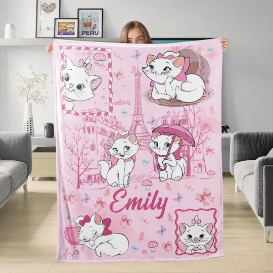 Discover Personalized Disney The Aristocats Marie Fleece Blanket, Custom Name Cat Lovers