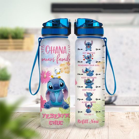 Discover Personalized Stitch Lilo Water Bottle 32oz, Cute Stich Bottle, Custom Name Kids Gift, Daily Hydration Reminder, Drink Bottle Cartoon
