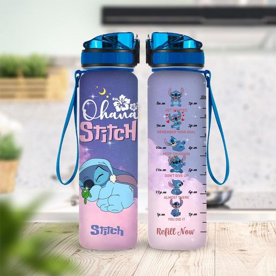 Discover Personalized Stitch Lilo Water Bottle 32oz, Cute Stich Bottle, Custom Name Kids Gift, Daily Hydration Reminder, Drink Bottle Cartoon