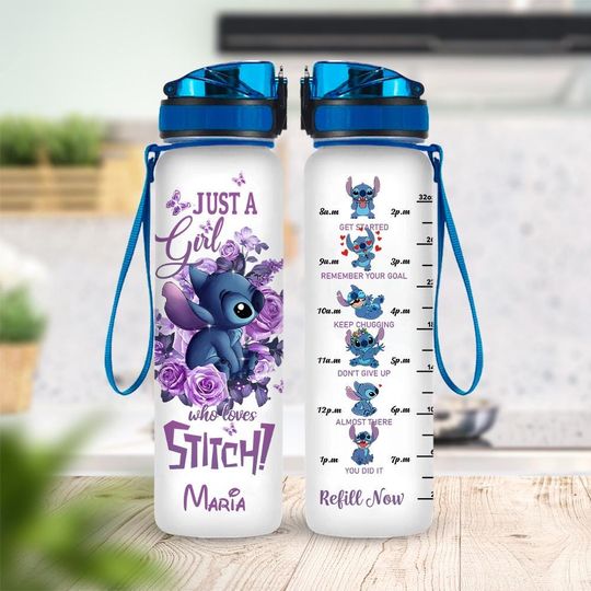 Discover Personalized Stitch Lilo Water Bottle 32oz, Cute Stich Bottle, Custom Name Kids Gift, Daily Hydration Reminder, Drink Bottle Cartoon