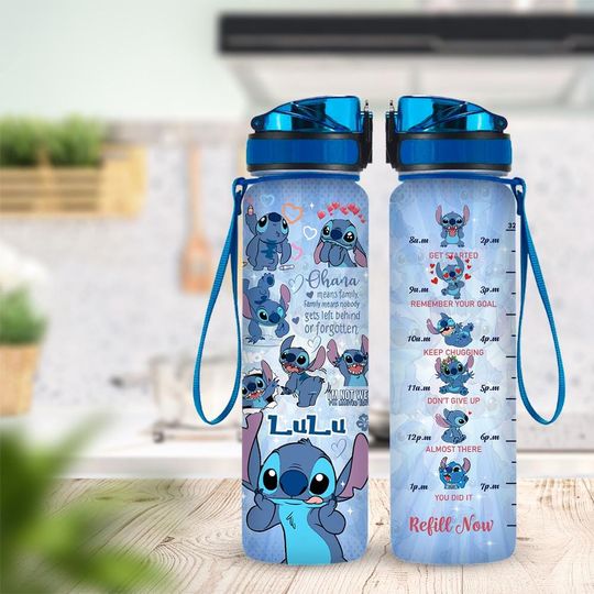 Discover Personalized Stitch Lilo Water Bottle 32oz, Cute Stich Bottle, Custom Name Kids Gift, Daily Hydration Reminder, Drink Bottle Cartoon