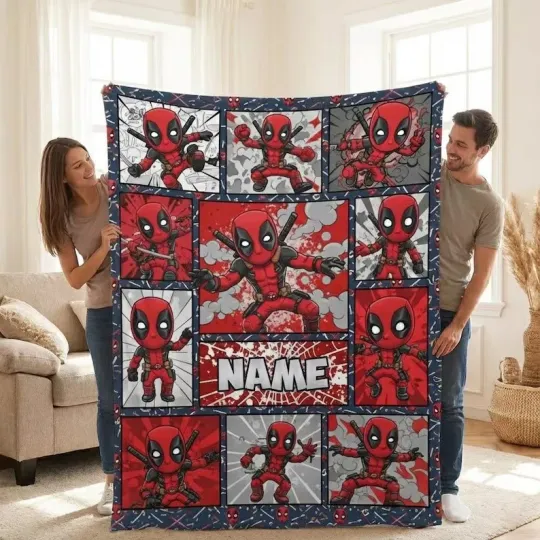Deadpool Style Personalized Blanket, Superhero Comic Quilt Blanket