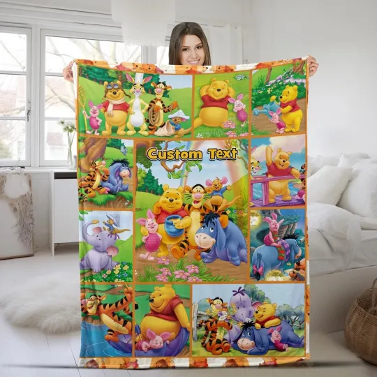 Discover Personalized Winnie The Pooh Blanket, Pooh Bear Fleece Blanket, Winnie The Pooh
