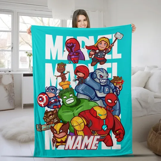 Discover Personalized Fleece  Blanket, Custom Name Blanket Superhero Characters Avenger