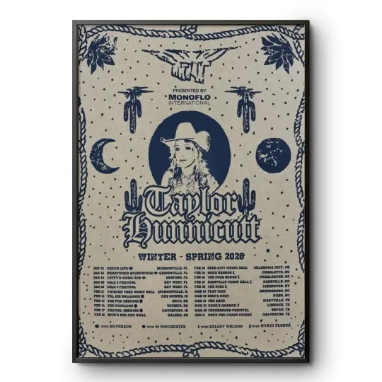 Discover Taylor Hunnicutt Winter-Spring 2026 Tour Poster Country Music Art Print