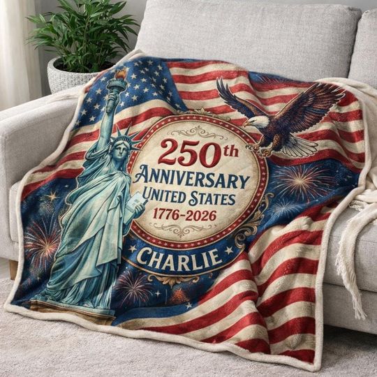 Personalized United States 250th Anniversary Blanket, 1776-2026 Patriotic American Quilt Blanket, USA 250th Anniversary Gift