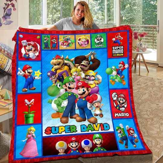 Personalized Super Mario Quilt Blanket, Super Mario  Blanket, Mario Game Blanket, Gift For Bed Sofa, Gift For Kids