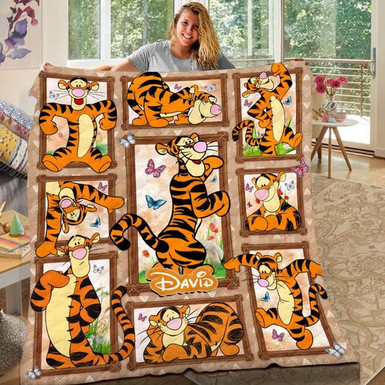 Personalized Tigger Quilt Blanket, Custom Name Winnie the Pooh Blanket