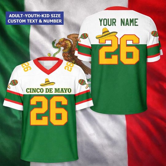 Discover Personalized Cinco De Mayo Football Jersey, Custom Fiesta Name & Number Jersey, Cinco De Mayo Party Outfit, Mexican Holiday Shirt.