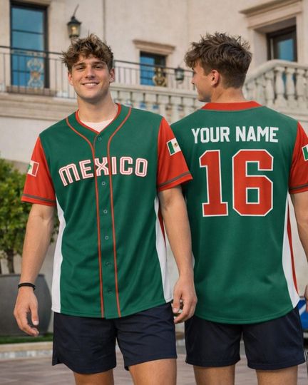 Discover Personalized Mexico 3D Baseball Jersey, Custom Name Number Button Up, Mexico Flag Baseball Crop Top Jersey