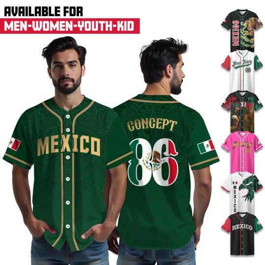 Discover Personalized Mexico Baseball Jersey, Custom Baseball Jersey Gifts For Mexican Baseball Players, Family Matching Jersey, Mexico National Team