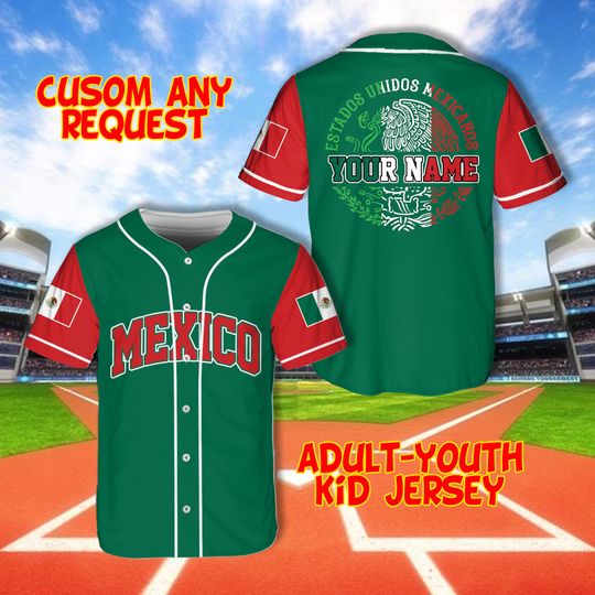 Discover Personalized Mexico Baseball Jersey, Custom Name Mexican Eagle Shirt, Mexico Family Matching Jersey, Game Day Outfit For Baseball Lovers